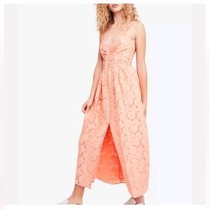 Free People Fresh as a Daisy Vintage Coral Lace Maxi A-Line Dress size 8